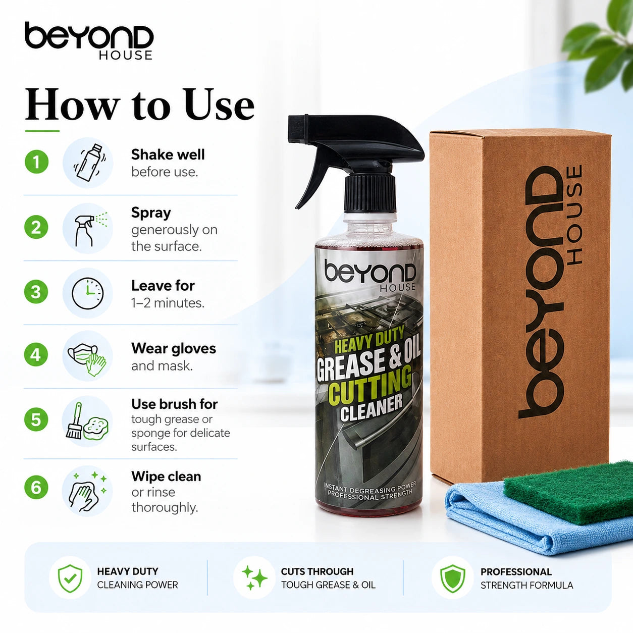 Powerful Oil & Grease Cleaner – Removes Stubborn Kitchen Buildup Fast | Beeyond House